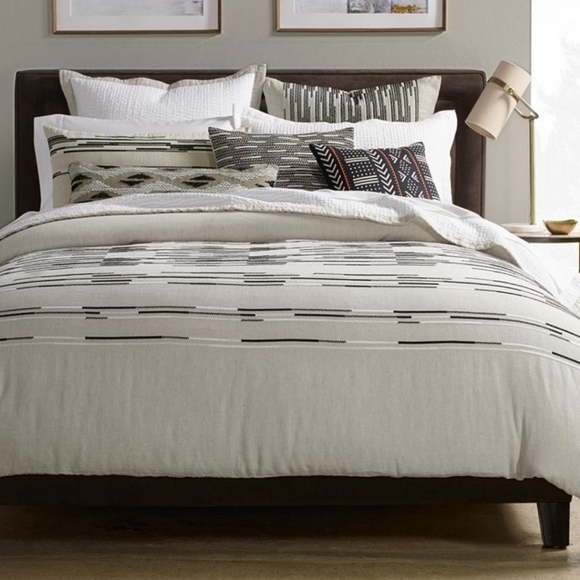 HOTEL COLLECTION Global Stripe Linen King Duvet Cover & 2 Standard Shams - Picture 3 of 16